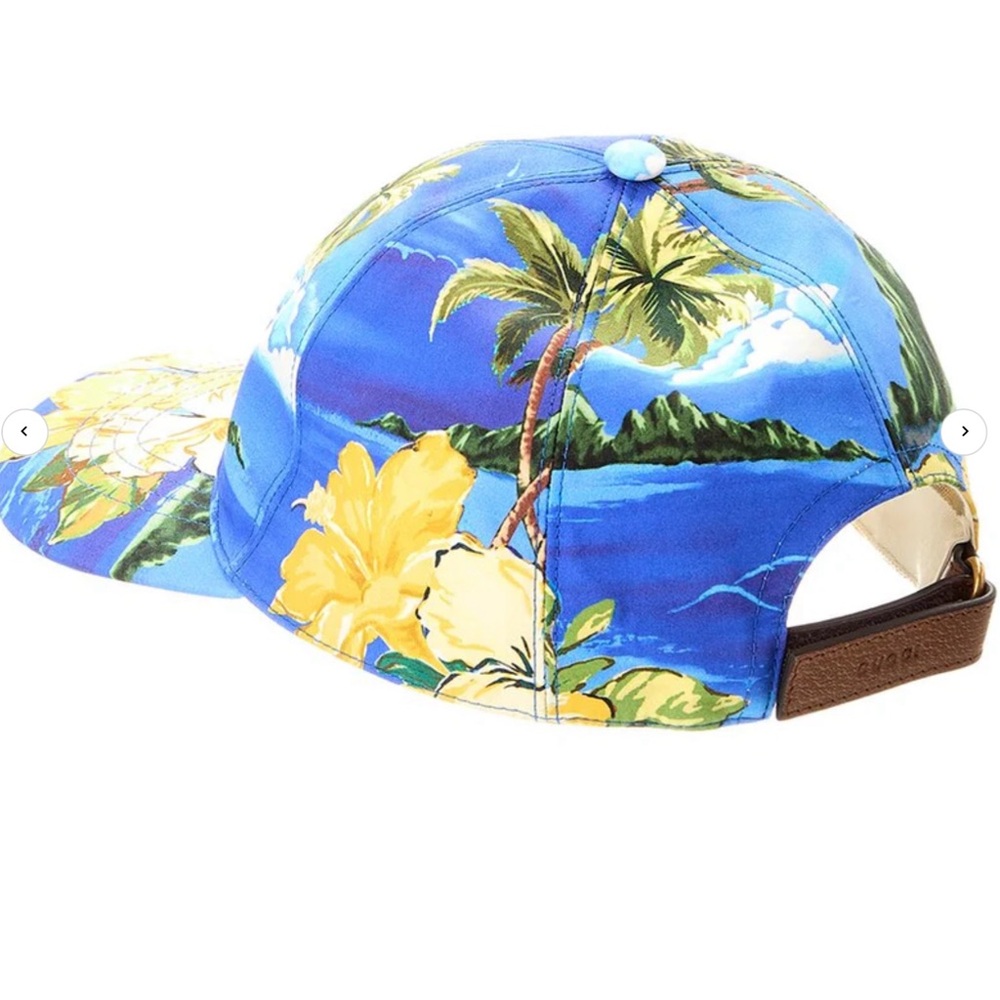 GUCCI TROPICAL FUN SUMMER BASEBALL CAP, COTTON WITH ADJUSTABLE LEATHER CLOSURE - Picture 6 of 14